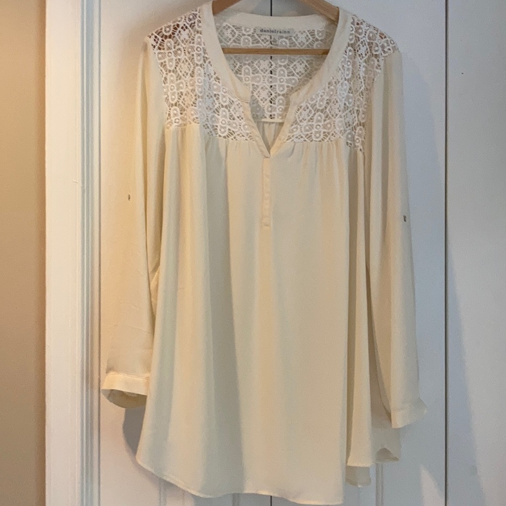 Ivory Blouse with Sheer Lace Detailing!